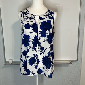 C&E Blouse Large Blue White Floral